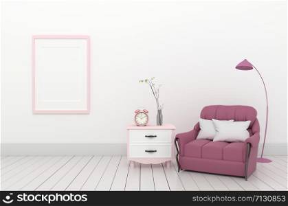 Modern room have pink sofa in open space with cabinet ,3D rendering