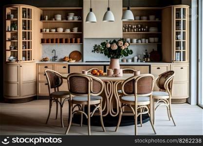 Modern room interior design with wooden eco furniture Neural network AI generated art. Modern room interior design with wooden eco furniture Neural network AI generated
