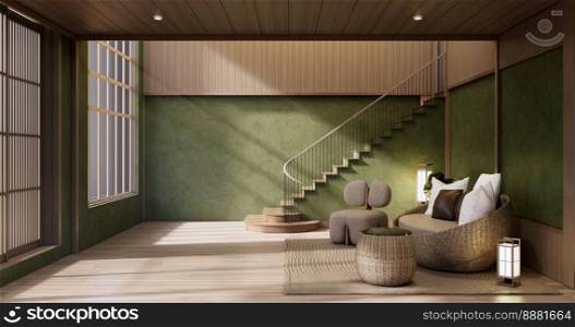 Modern room interior wabisabi style and sofa and decoration japanese.