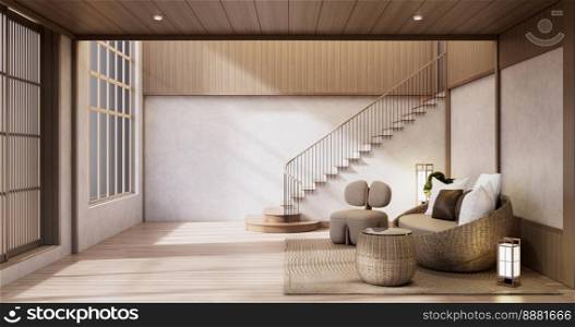 Modern room interior wabisabi style and sofa and decoration japanese.