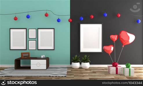 Modern room min and black wall background. 3D rendering