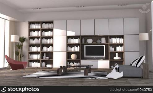 Modern room Scandinavian style. 3D rendering