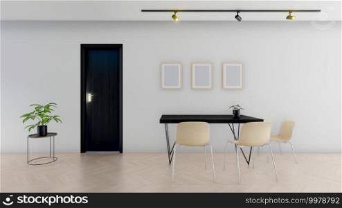 Modern room with armchair and l&in empty room. Interior background home designs, 3d rendering