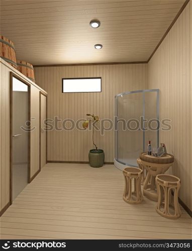 modern sauna inerior (3D rendering)