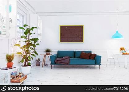 modern scandinavian living room design. 3d concept illustration