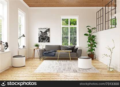 modern scandinavian living room design. 3d concept rendering