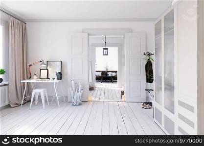 modern scandinavian style living interior design. 3d rendering concept