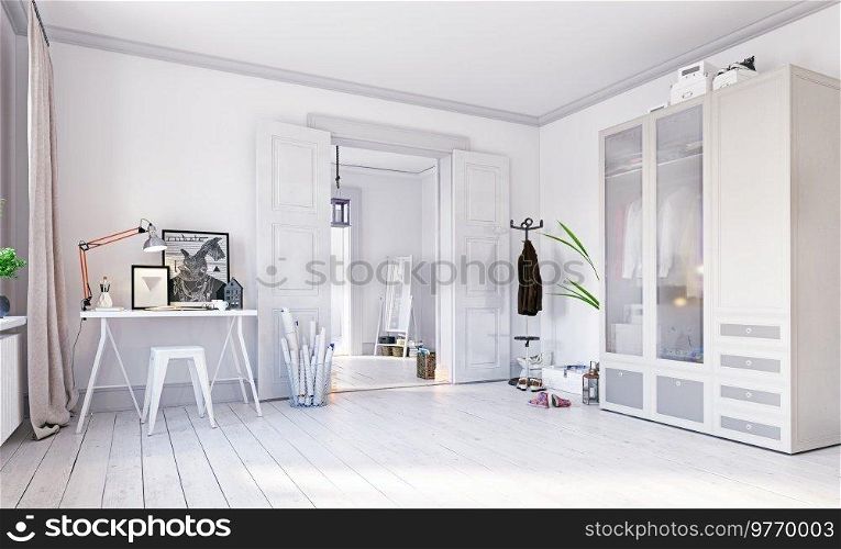modern scandinavian style living interior design. 3d rendering concept
