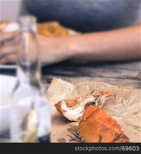 Modern seafood takeaway in Australia with beer and Moreton Bay Bug crustacea