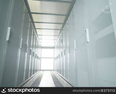 modern server room with white servers and hardwares in a internet data center