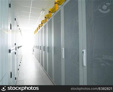 modern server room with white servers and hardwares in a internet data center