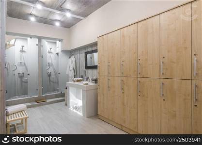 Modern shower room interior with wardrobes. interior of the shower room