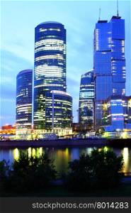 Modern skyscrapers at night. Moscow City. Russia.
