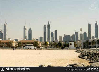 Modern skyscrapers, captured from Jumeirah Beach, Dubai, United Arab Emirates
