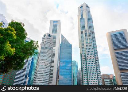 Modern skyscrapers of Singapore Downtown Core, bottom view