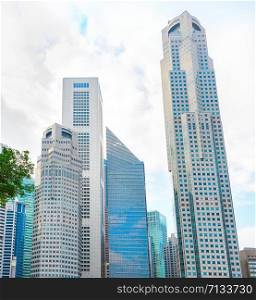 Modern skyscrapers of Singapore Downtown Core, bottom view