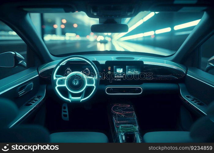 Modern smart car interior. System internet. Generate Ai. Modern smart car interior. Generate Ai