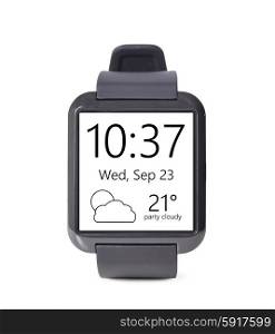 modern smart watch with date and weather on the watchface isolated on white background. modern smart watch
