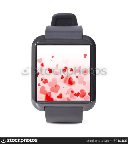 modern smart watch with hearts. modern smart watch with hearts on the screen isolated on white background