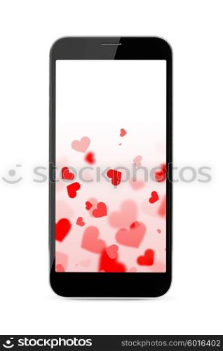 modern smartphone with hearts. modern smartphone with hearts on the screen isolated on white background