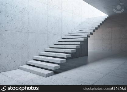modern staircase in concrete interior, 3d rendering. modern staircase in concrete interior