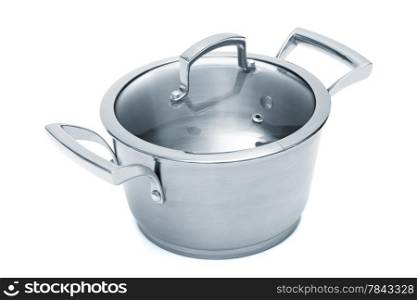 Modern steel saucepan on a white background