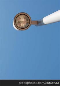 modern street lamp with blue sky in background, public lighting bottom view