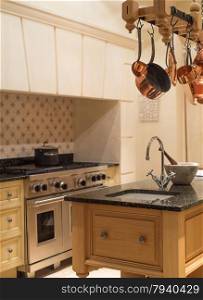 Modern Style Contemporary Vintage Kitchen with Copper Pots and Pans
