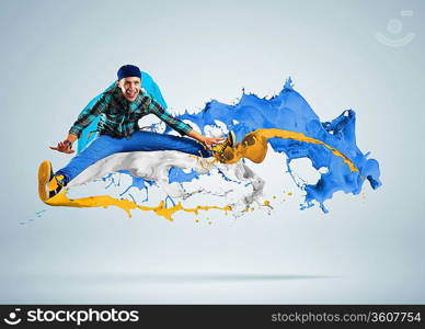 Modern style dancer jumping and paint splashes Illustration