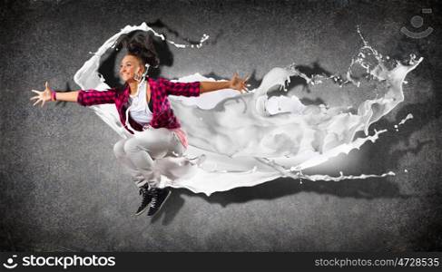 Modern style dancer. Modern style dancer jumping and paint splashes. Illustration
