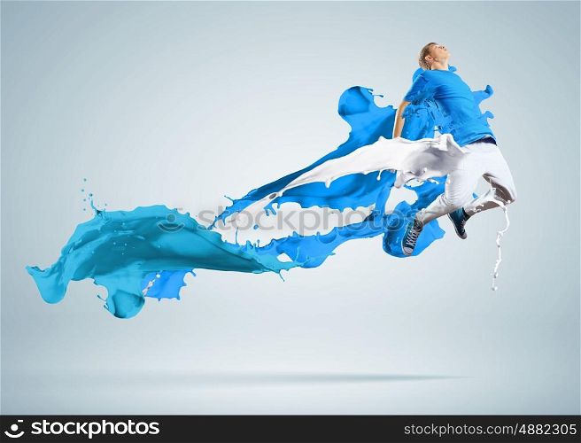Modern style dancer. Modern style dancer jumping and paint splashes Illustration