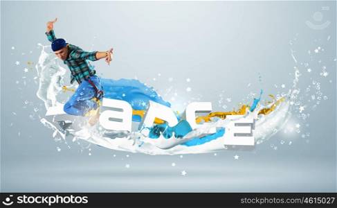 Modern style dancer. Modern style dancer jumping and the word Dance. Illustration
