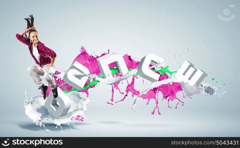 Modern style dancer. Modern style dancer jumping and the word Dance. Illustration