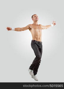 Modern style dancer posing. Modern style male dancer jumping and posing. Illustration