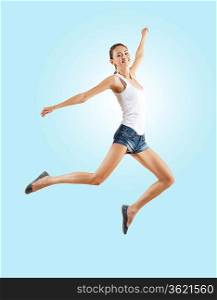 Modern style female dancer jumping and posing. Illustration