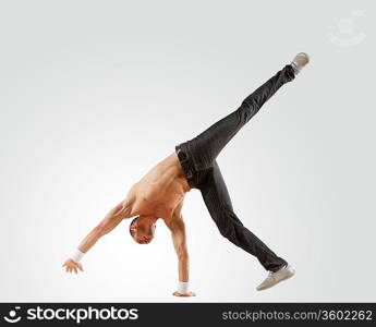 Modern style male dancer jumping and posing. Illustration