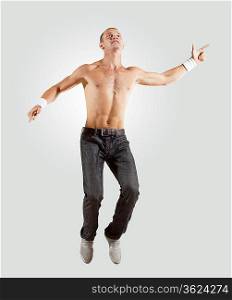 Modern style male dancer jumping and posing. Illustration