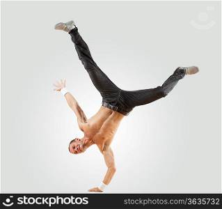 Modern style male dancer jumping and posing. Illustration