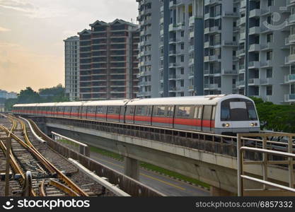 Modern subway train on a railroad in Sinapore