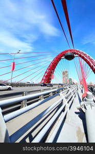 Modern suspension bridge. Moscow. Russia (Zhivopisny bridge)