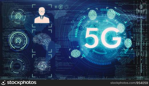 modern systems of 5G technology through the most advanced security systems via 5G wireless internet, data connection around the world.