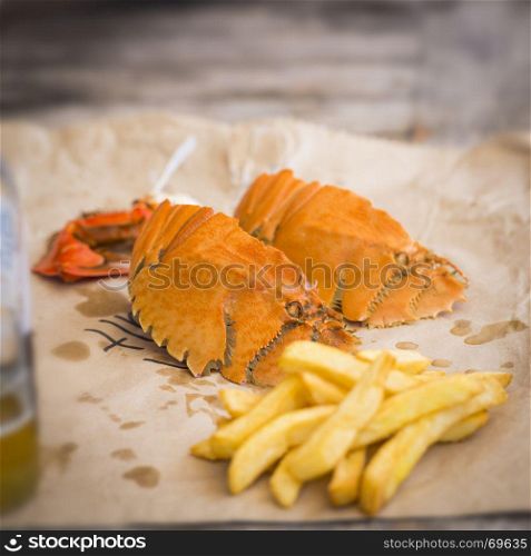 Modern take on fish and chips in Australia with Moreton Bay Bugs and hot chips