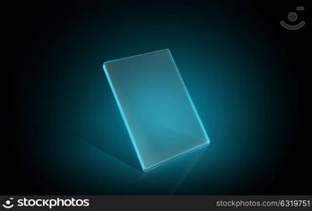 modern technology and futuristic concept - blank illuminating virtual tablet or digital screen. blank glowing virtual tablet or digital screen