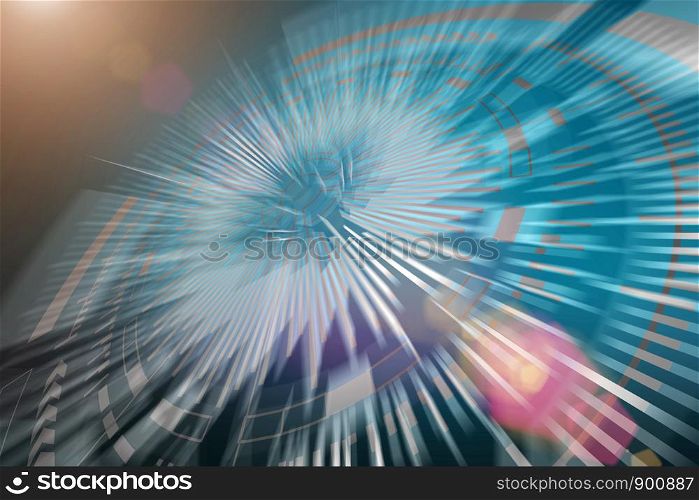 Modern technology icons with light flares on blurred blue background.