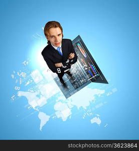 Modern technology illustration with computers and business person