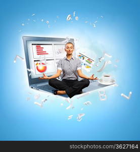 Modern technology illustration with computers and business person