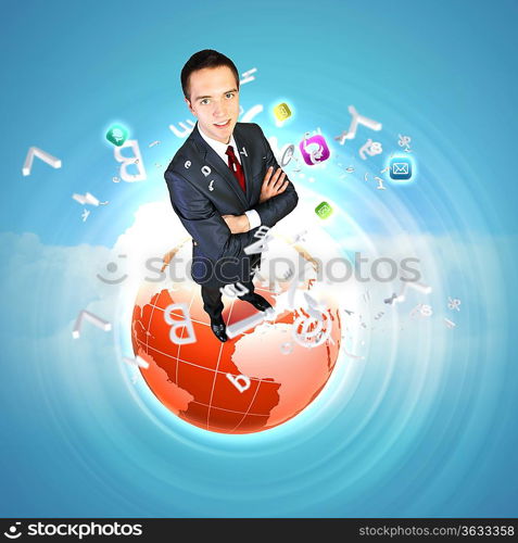 Modern technology illustration with computers and business person