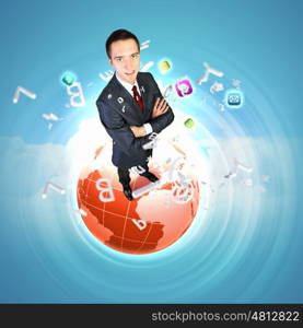 Modern technology illustration with computers and business person. Modern technology illustration