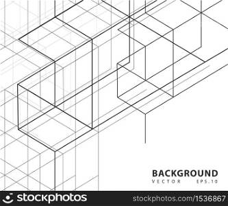 Modern technology illustration with square mesh. Vector abstract boxes cube cell background. Digital geometric abstraction with lines and points.