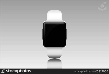 modern technology, object and media concept - illustration of smart watch with black blank screen over gray background. illustration of smart watch with black blank screen